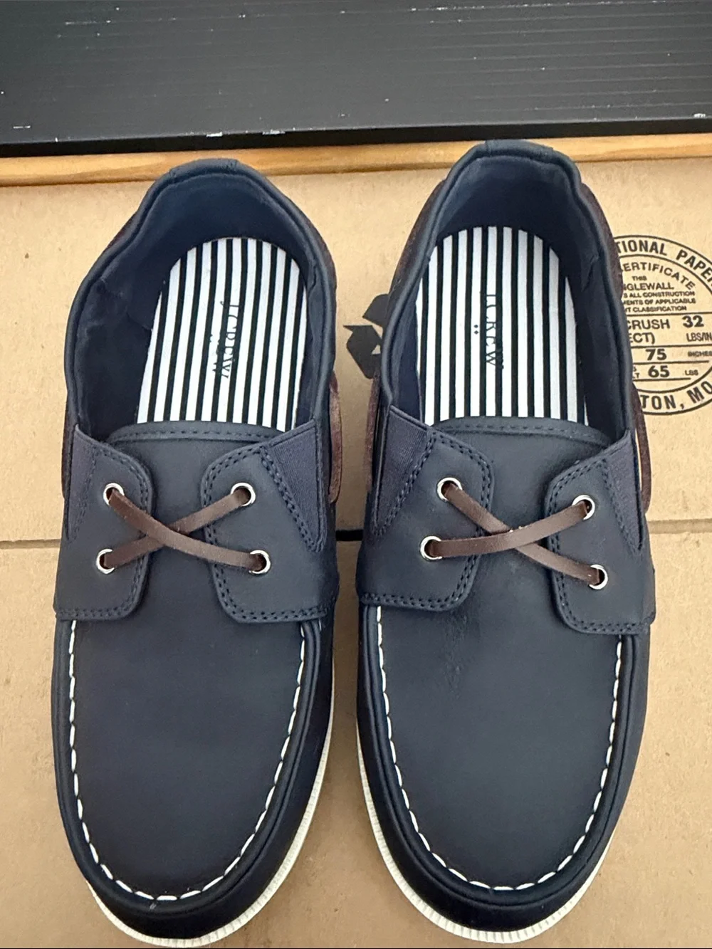 Kids Navy Blue Boat Shoes with White Sole